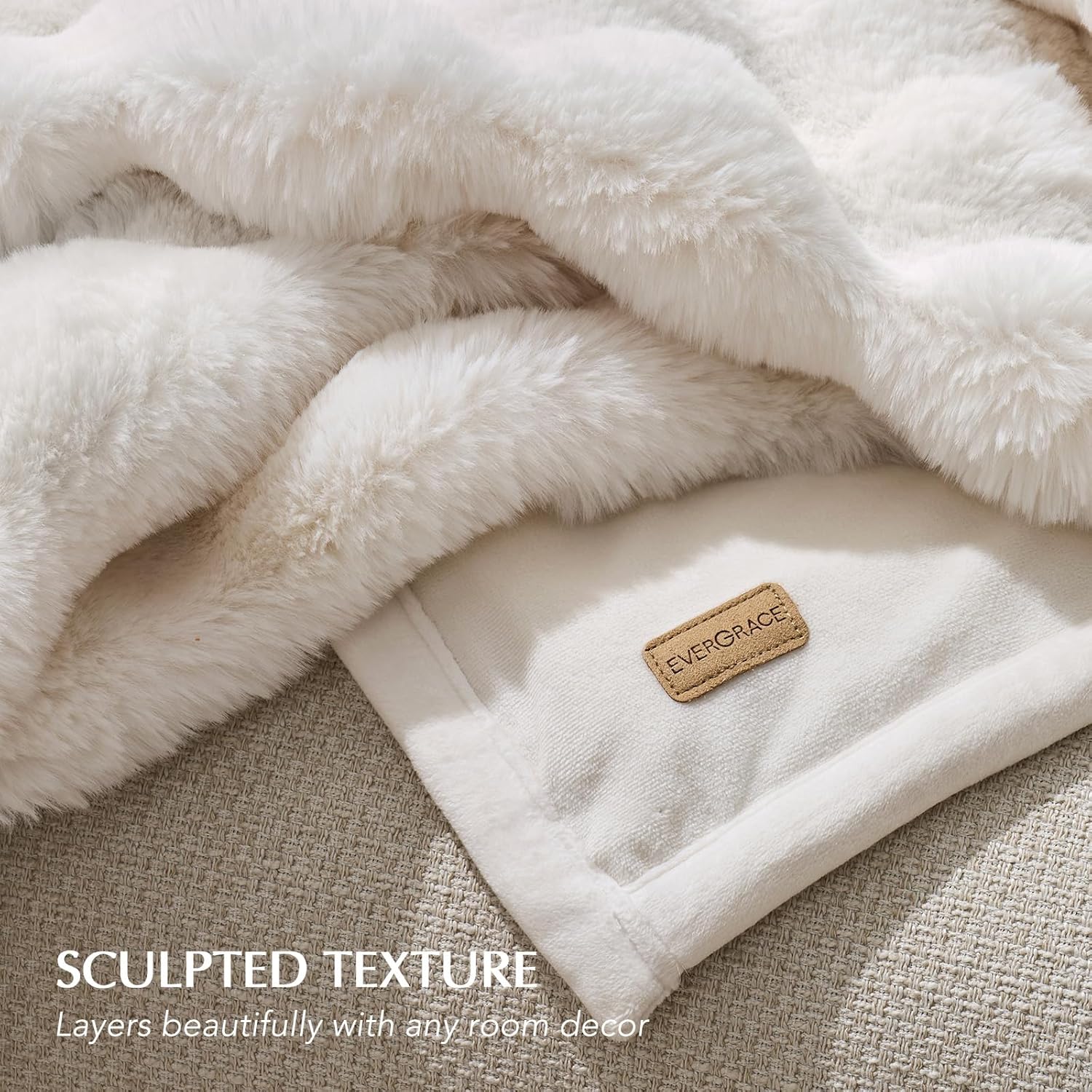 EVERGRACE Ultra Soft Luxury Fluffy Ridgeline Faux Rabbit Fur Throw Blanket, Thick Warm Bubble Throw