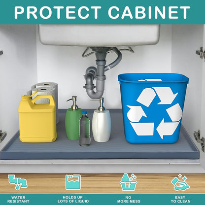 URMONA Waterproof Silicone Under Sink Mat 25'' x 19'' Shelf Liner for Kitchen and Bathroom, Cabinet