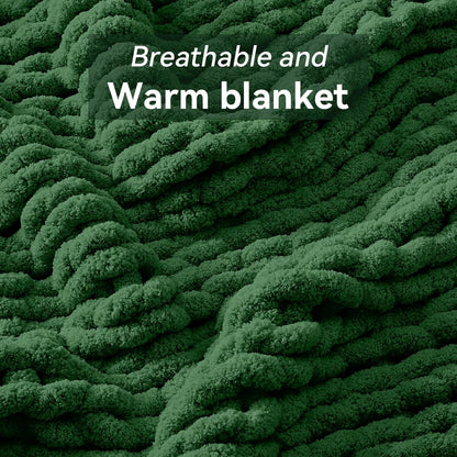 Chunky Knit Throw Blanket, 40''*50'' Knitted Throw Chenille Yarn for Bed Couch, Handmade Grass