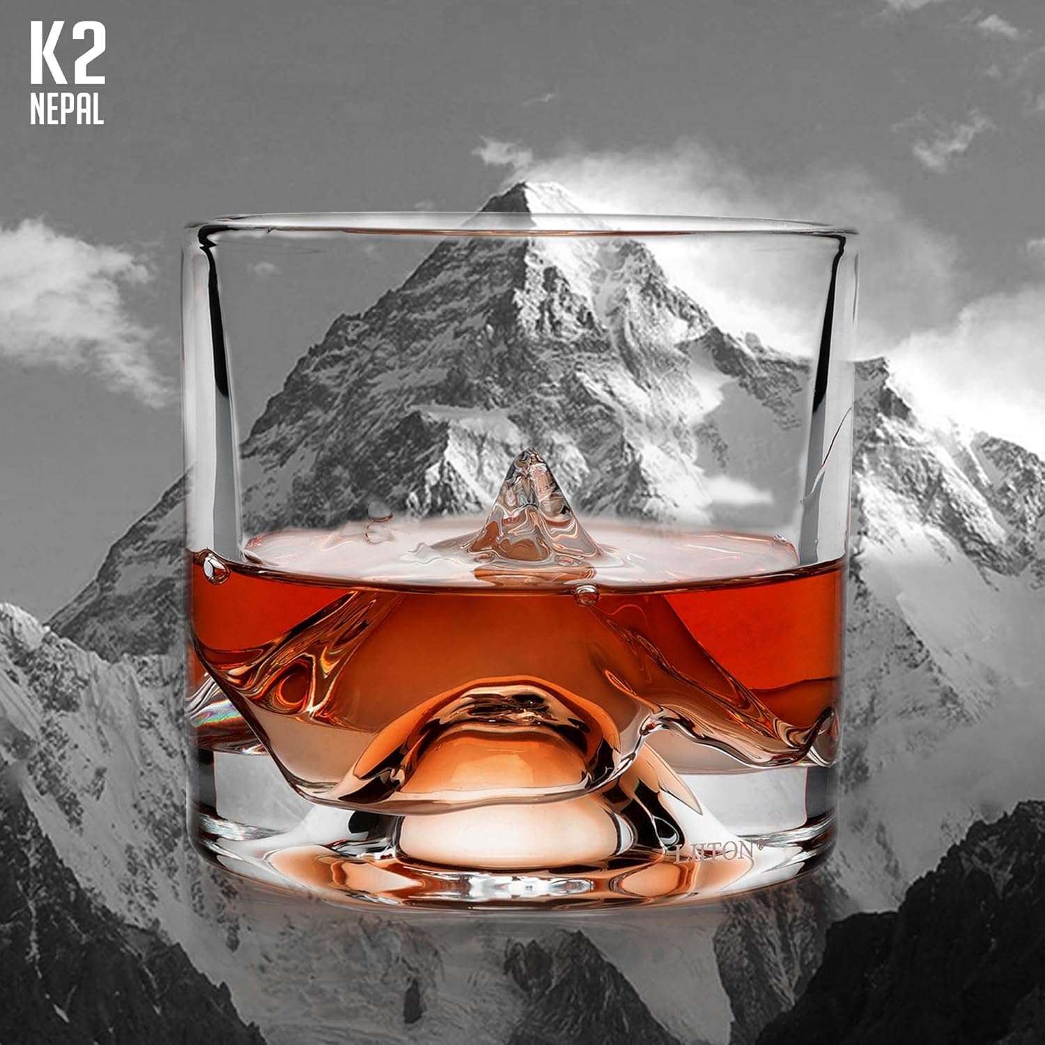 K2 Nepalese Heavy Crystal Whiskey Glasses Gift Set of 2, Thick Freezable Bourbon Glass 1lb Each