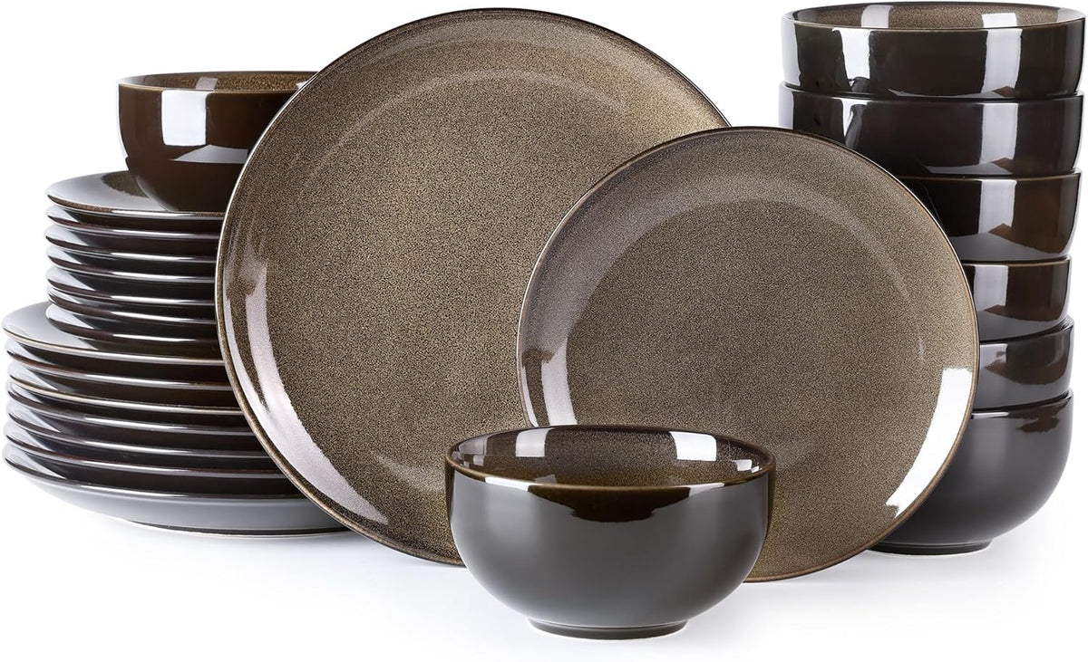 LERATIO Ceramic Dinnerware Sets for 8,Stoneware Plates and Bowls Sets,Handmade Reactive Glaze