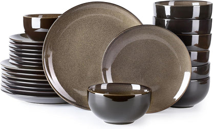 LERATIO Ceramic Dinnerware Sets for 8,Stoneware Plates and Bowls Sets,Handmade Reactive Glaze