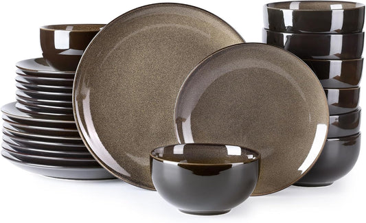 LERATIO Ceramic Dinnerware Sets for 8,Stoneware Plates and Bowls Sets,Handmade Reactive Glaze