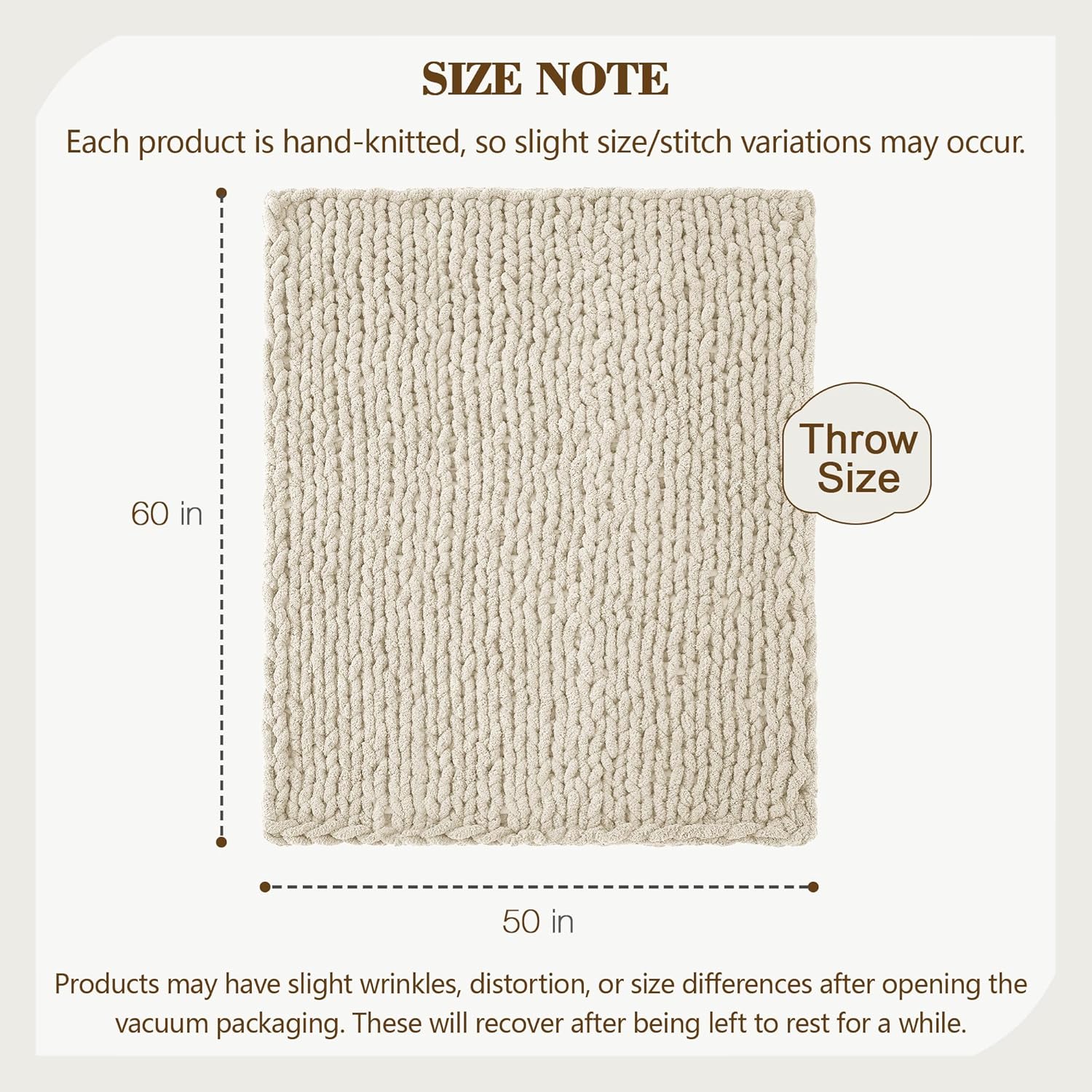 Carriediosa Chunky Knit Throw Blanket 50" X 60", 100% Hand Made Large Chenille Loop Yarn Soft