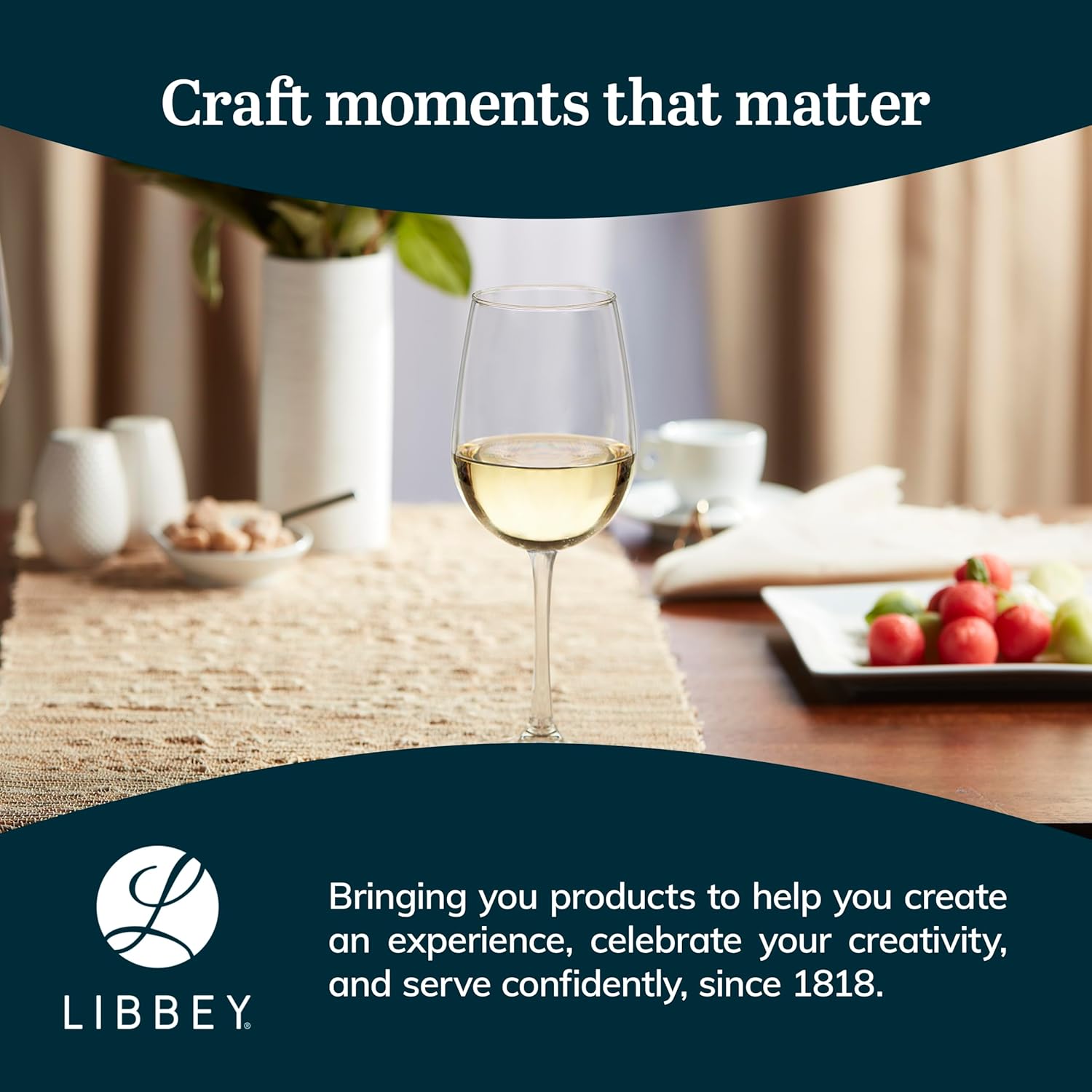 Libbey Vina White Wine Glasses Set of 6, 18.25 Oz Elegant, Fancy Glasses Drinking Set, Stemmed Wine