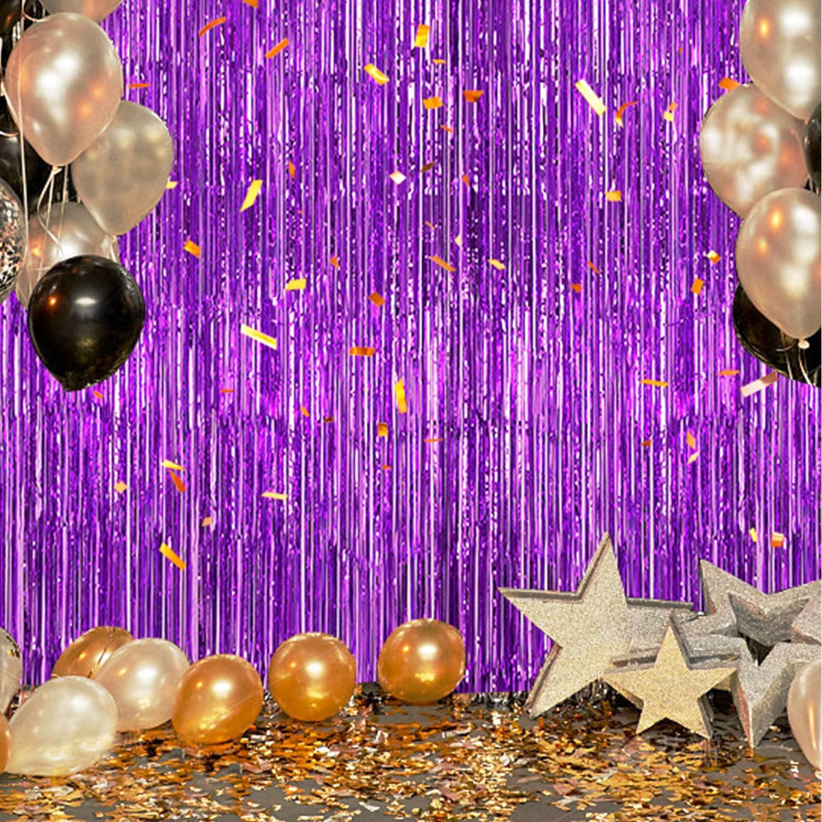 3 Pack Foil Fringe Backdrop - Purple Shiny Tinsel Curtains for Party Decoration/Photo Booth Props