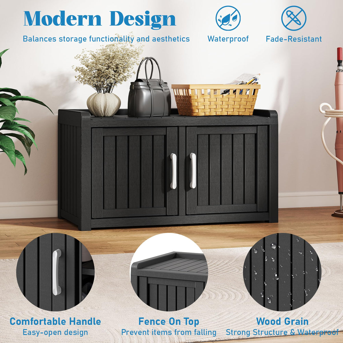 KAMABOKO Outdoor Shoe Storage Cabinet, Waterproof UV-Resistant Entryway Storage Bench Indoor