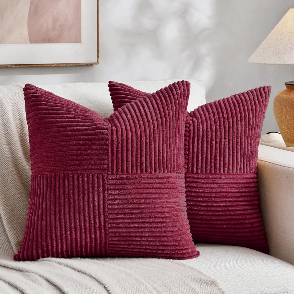 Fancy Homi 2 Packs Burgundy Red Decorative Throw Pillow Covers 16x16 Inch for Living Room Couch