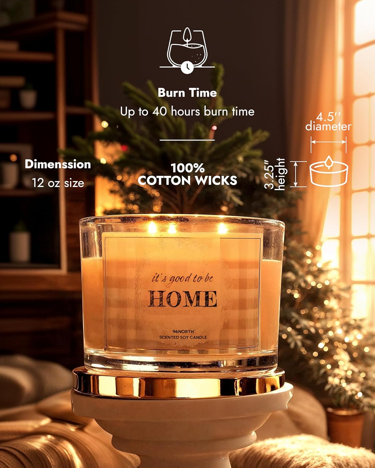 96NORTH Fresh Linen & Soft Amber Candle | Large 3 Wick Jar Candle | 12 Oz Up to 50 Hours Burning