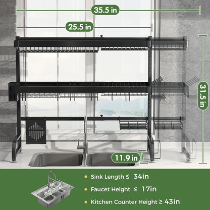 3 Tier Extra Large Stainless Steel Expandable Over The Sink Dish Drainer Drying Rack, Rust Proof