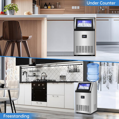 Ice Maker Commercial Ice Machine 200 lbs /24H, 33 lbs Large Storage Capacity Bin, Under Counter or