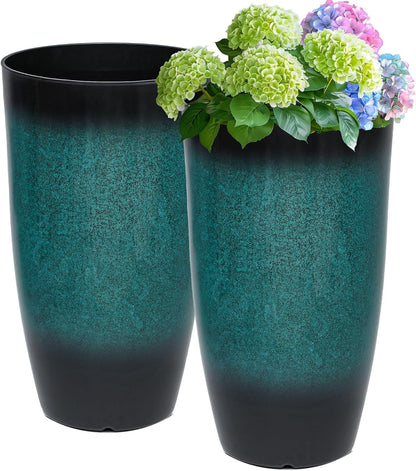 23.6" H Large Tall Outdoor Planters, Set of 2 Plastic Large Flower Pots for Outdoor Plants, with