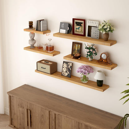 BGMG Wood Floating Shelves for Wall 18 inch Set of 2, Rustic Wooden Wall Mount Shelves for Living