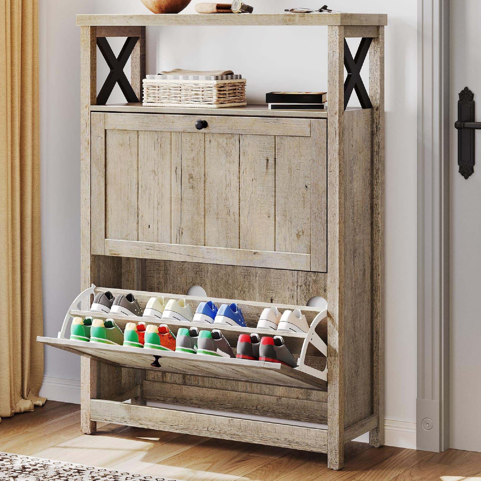YITAHOME Shoe Cabinet with 2 Flip Drawers