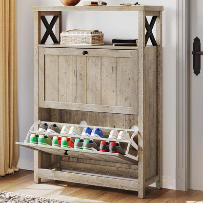 YITAHOME Shoe Cabinet with 2 Flip Drawers