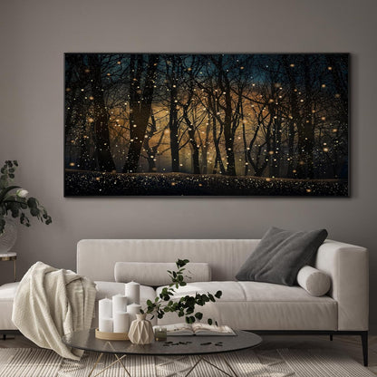 SIGNWIN 36"x72" Extra Large Framed Wall Art Magical Firefly Night Forest, Enchanted Woodland Scene