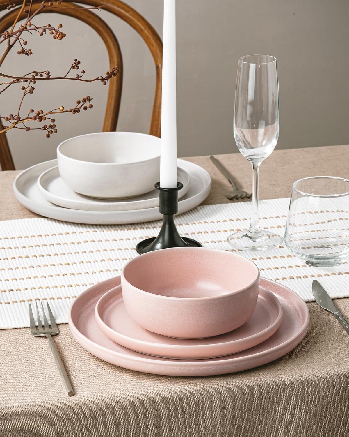 Famiware Milkyway Plates and Bowls Sets, 12 Pieces Dinnerware Sets, Reactive Glaze Dish Set