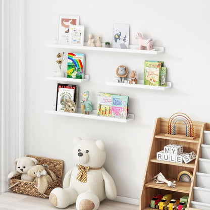 Picture Ledge Shelf for Wall, 36 inches Solid Pine Wood Nursery Book Shelves 3 Packs, Floating