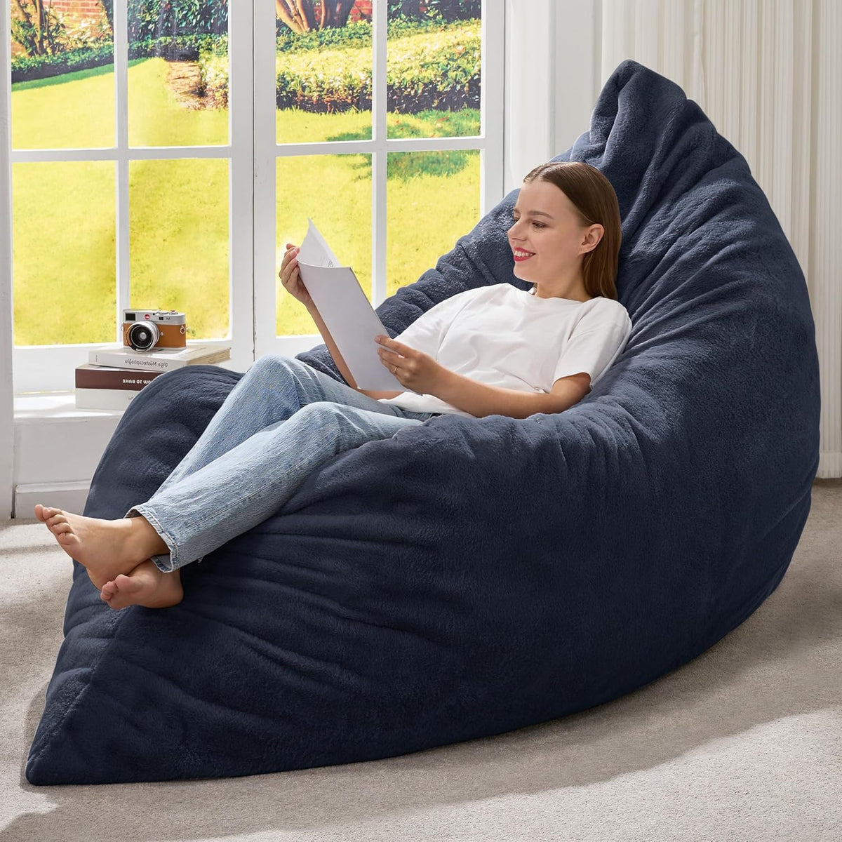 Hobestluk 3 in 1 Bean Bag Chair Giant Bean Bag Chairs for Adults with Plush Faux Fur Cover