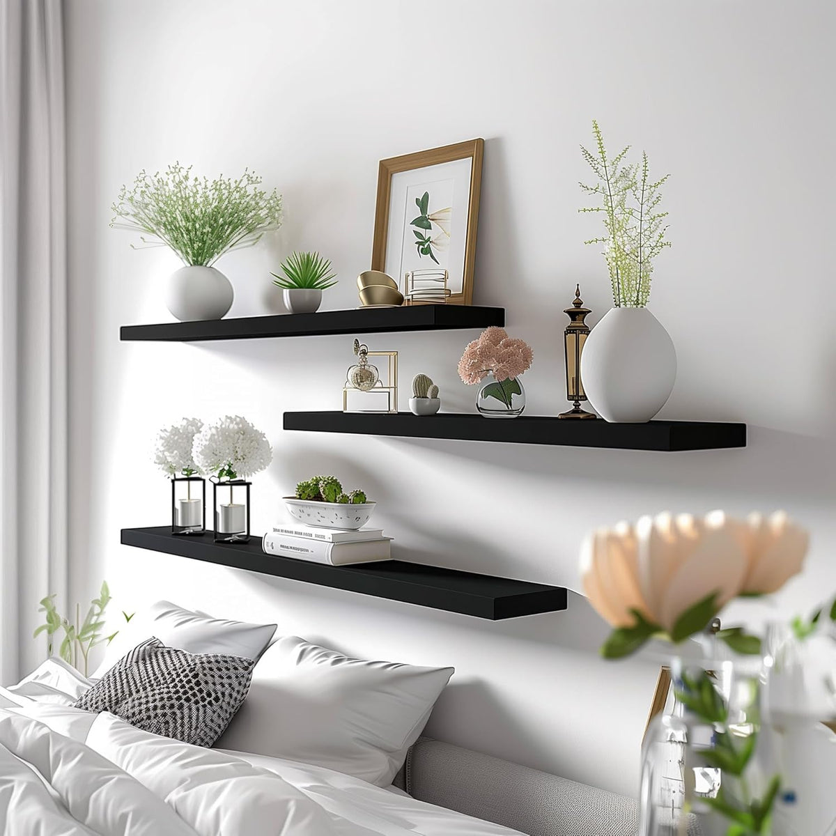 Wood Floating Shelves for Wall Decor, Rustic Wall Shelves for Bedroom Bathroom Kitchen Living Room