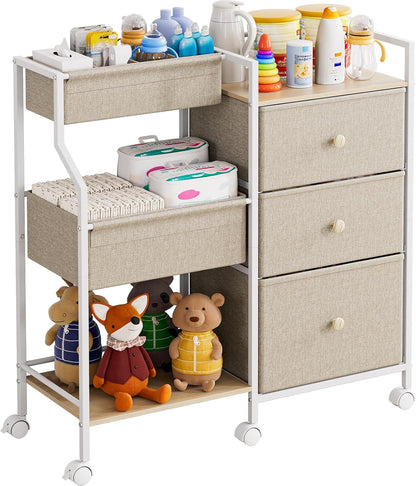 Baby Organizer and Storage - 3 Tier Rolling Cart with Dividers and Drawers, Easy To Assemble