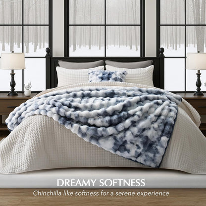 EVERGRACE Ultra Soft Luxury Fluffy Ridgeline Faux Rabbit Fur Throw Blanket, Thick Warm Bubble Throw