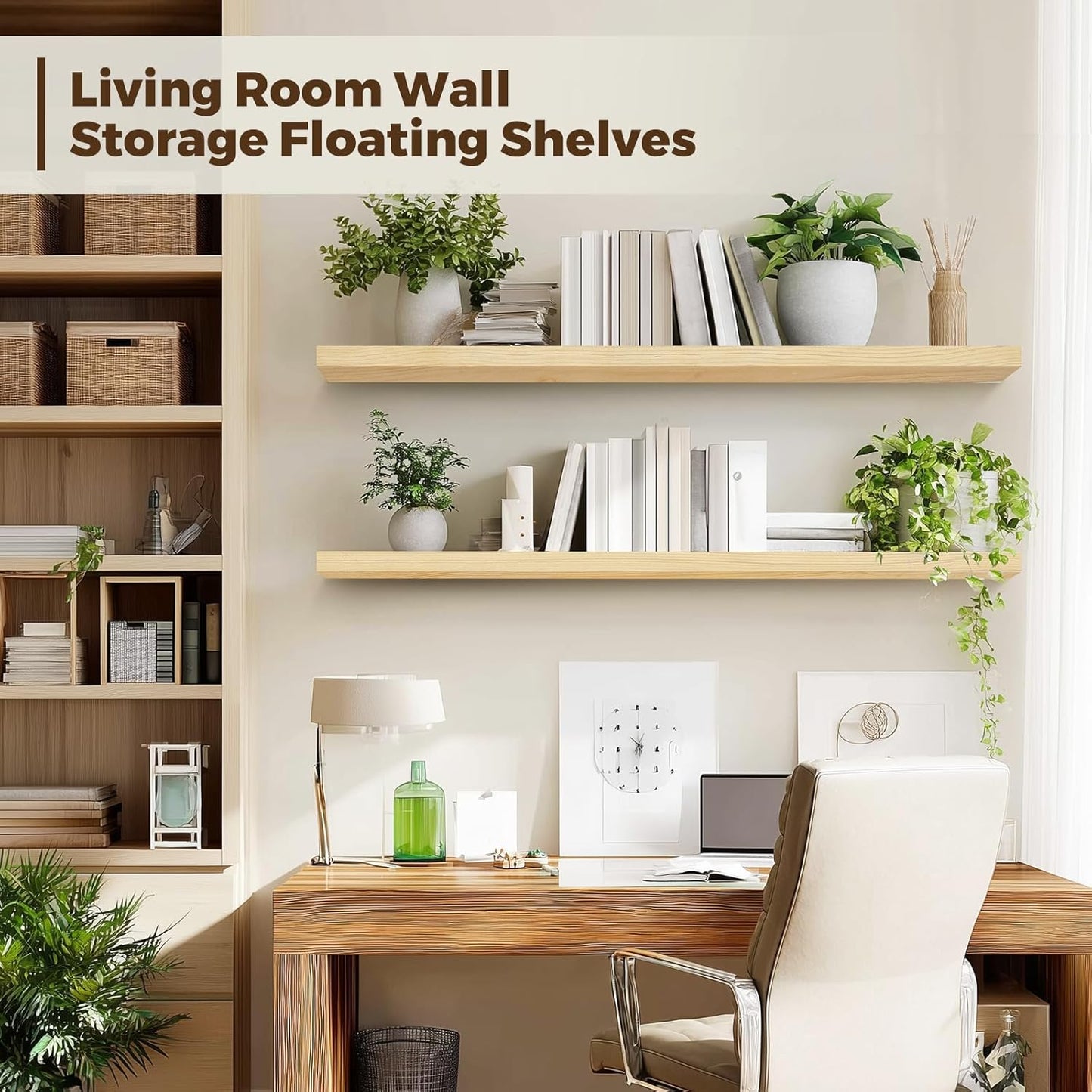 Floating Wall Shelves 2-Pack - 36-Inch Rustic Wooden Shelves for Storage and Décor, Easy