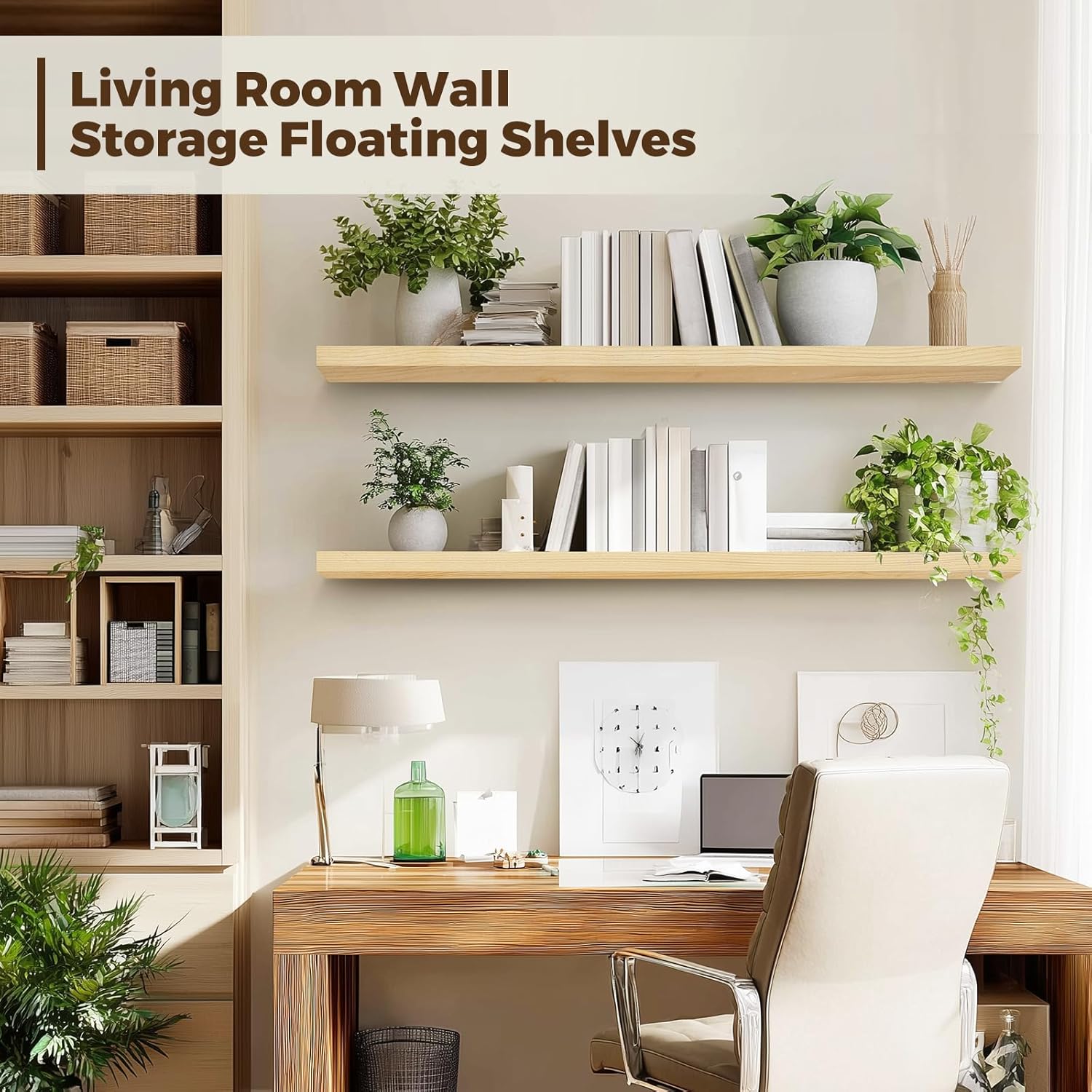 Floating Wall Shelves 2-Pack - 36-Inch Rustic Wooden Shelves for Storage and Décor, Easy