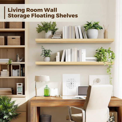 Floating Wall Shelves 2-Pack - 36-Inch Rustic Wooden Shelves for Storage and Décor, Easy