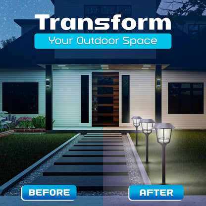 Solar LED Path Lights 4 Pack – 12 Lumens, Warm White, Weathered Zinc, Stainless Steel, Solar