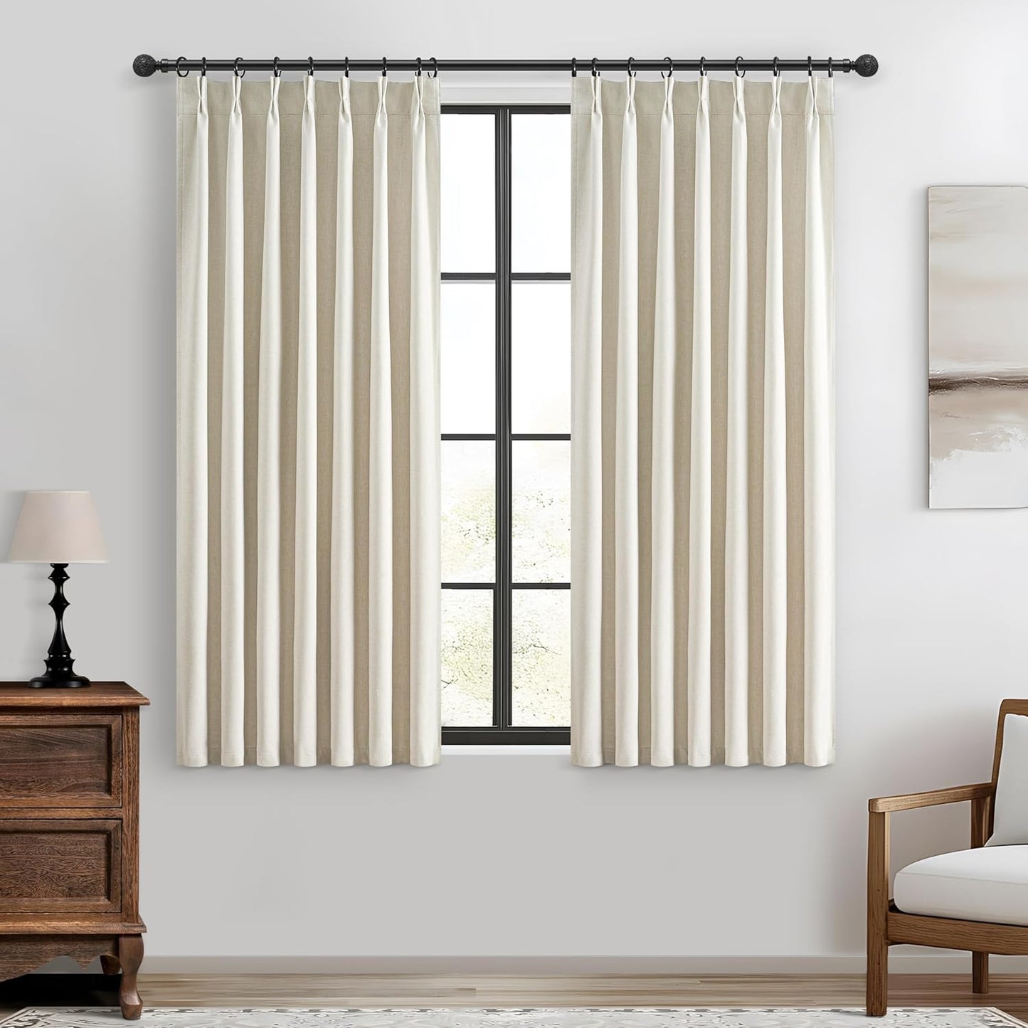 Warm Cream Insulated Thermal Textured Pinch Pleated Cafe Short Curtains 45 Inch Length,Blackout