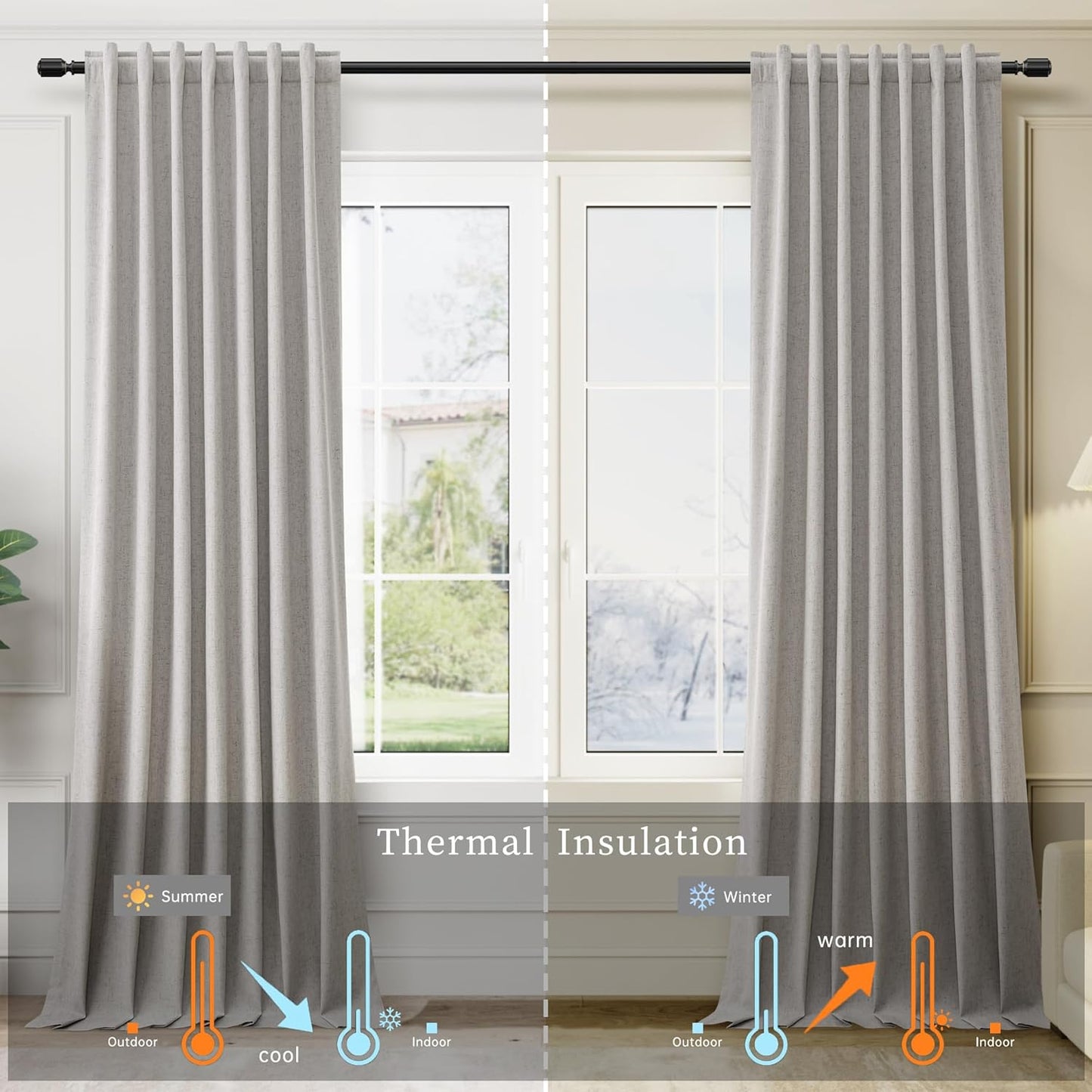 BOODII Full Blackout Curtains 90 Inches Long Room Darkening Curtain for Bedroom Sliding Door