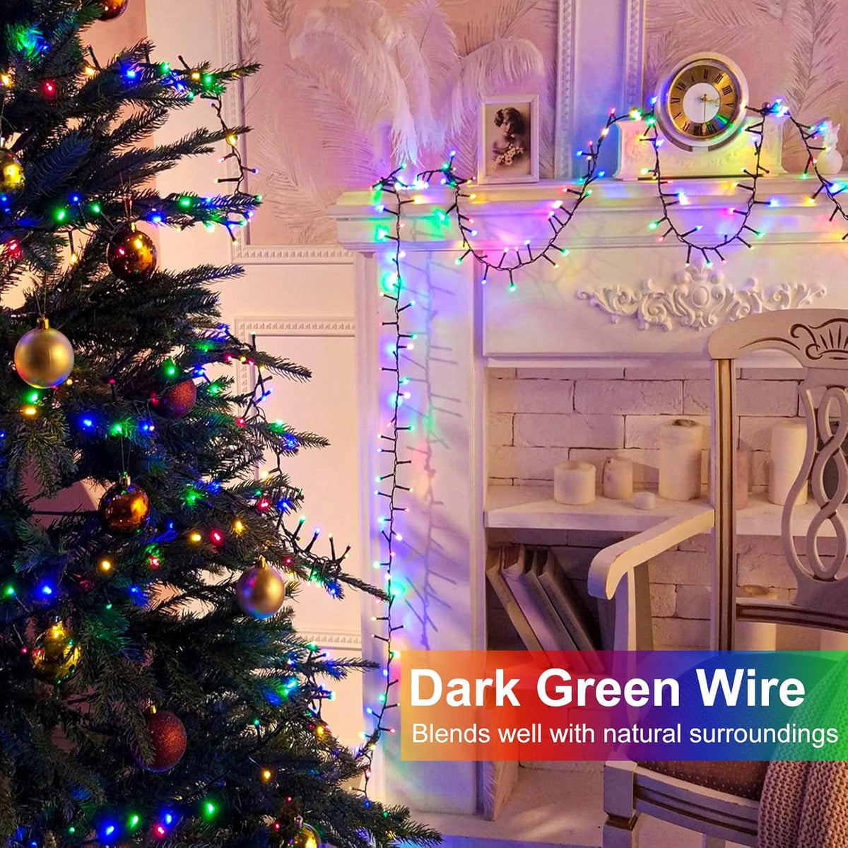 2 Pack Christmas Lights Outdoor, Total 200FT 600LED Christmas String Lights Waterproof, Green Wire