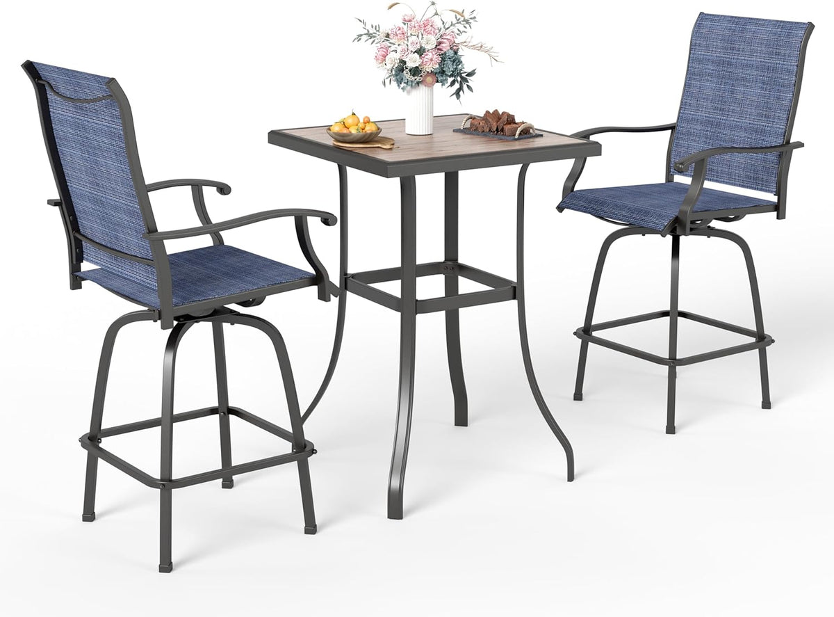 Sophia & William Outdoor Bar Set, Patio Bar Table and Chairs Set, Bar Height Patio Set - 2 x Swivel