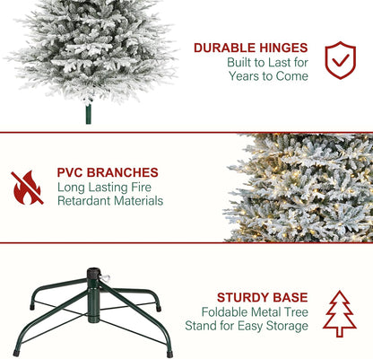 Hykolity 7.5 ft Prelit Snow Flocked Christmas Tree, 2933 PE&PVC Realistic Branch Tips, Artificial