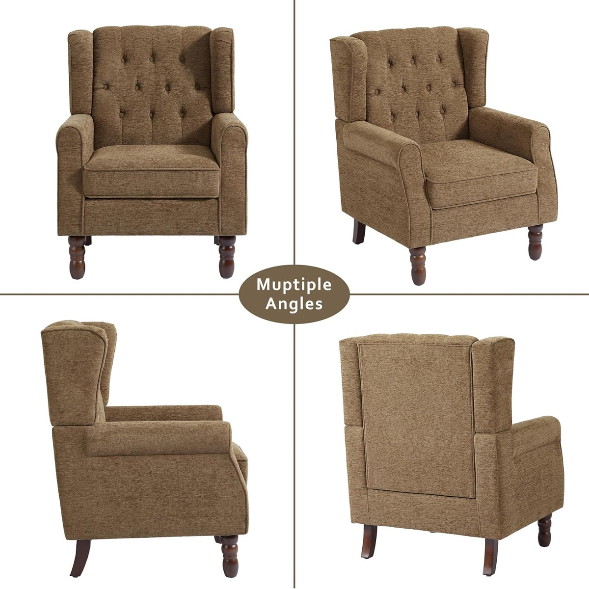 Lumibee High Back Accent Chair,Upholstered Wingback Armchair with Solid Wood Legs for Small
