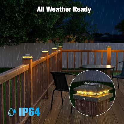 VOLISUN 4x4 Solar Post Cap Light 6pack,Solar Fence - Cap Lights Outdoor Waterproof for Wooden/Vinyl