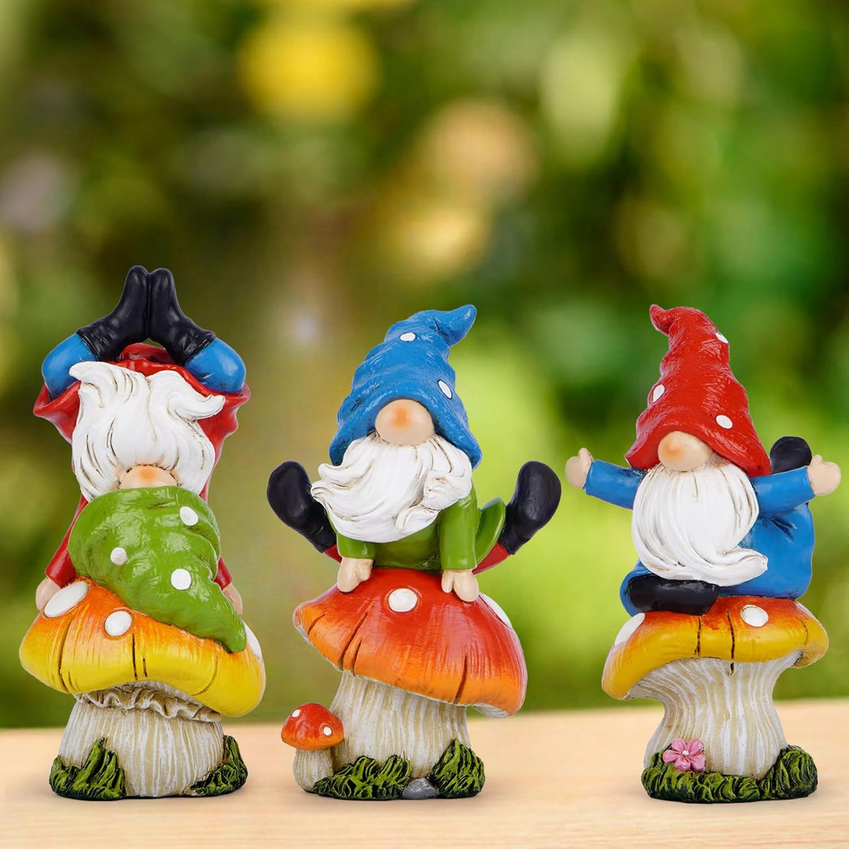 Hodao 3 PCS Spring Yoga Mushroom Gnomes Decoration Summer Elf Figurines Gifts for Home Spring