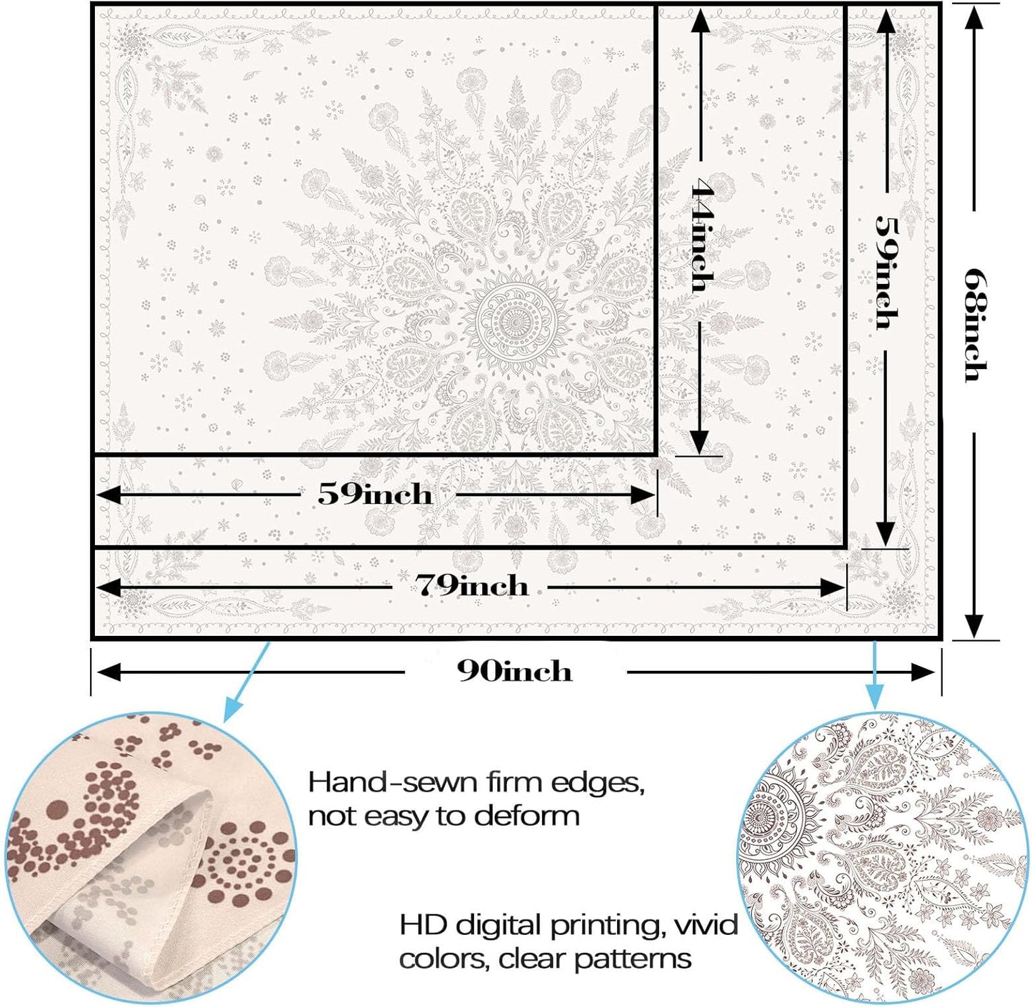 Lunerfex Boho Floral Tapestry Mandala Wall Tapestry, Cute Tapestries for Bedroom Beige Flower