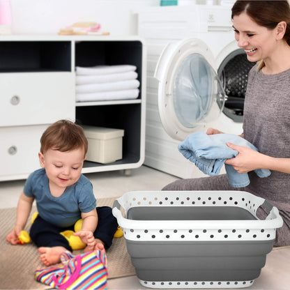 Lavish Home Collapsible Plastic Laundry Basket, Gray, 24.25”x17.5”x10.5”