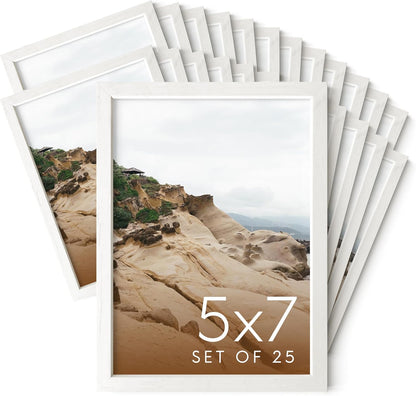 Haus and Hues 5x7 Natural White Wood Photo Frame Set of 25 - Mini Picture Frames Bulk Gallery Set