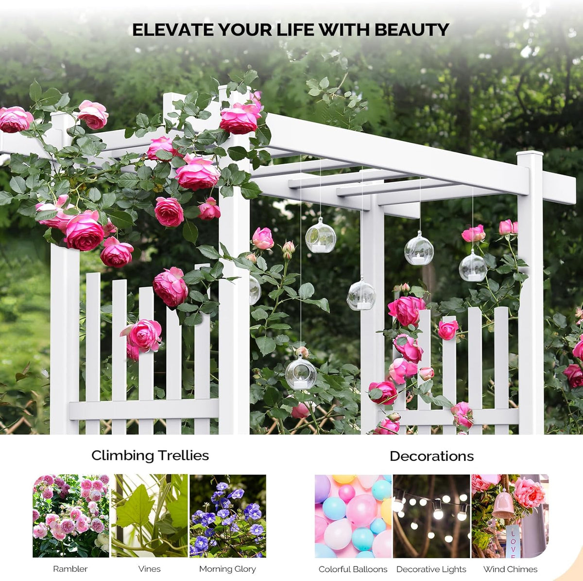 VINGLI Garden Arbor, PVC Wedding Arch for Ceremony Party, Garden Trellis for Climbing Plants