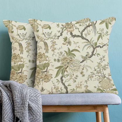 CXMEIFLY Spring Floral Birds Pillow Covers 16 x 16 Inch Set of 2 for Chinoiserie Flowers Decor