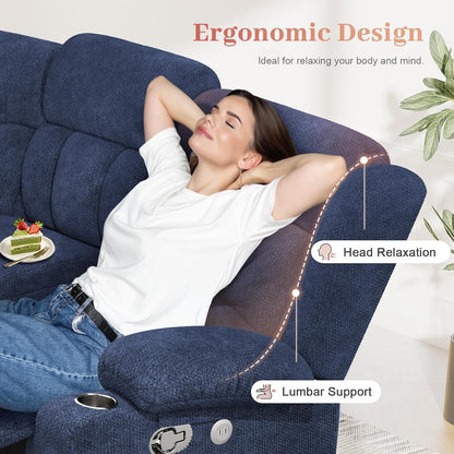 Recliner Sofa Set with 2+1+1 Pieces, Fabric Manual Pull Tab Reclining Loveseat with Storage