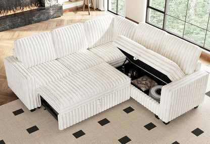 Belffin Plush Corduroy Modular Sectional Sofa with Pull Out Bed Convertible Small Sectional Corner