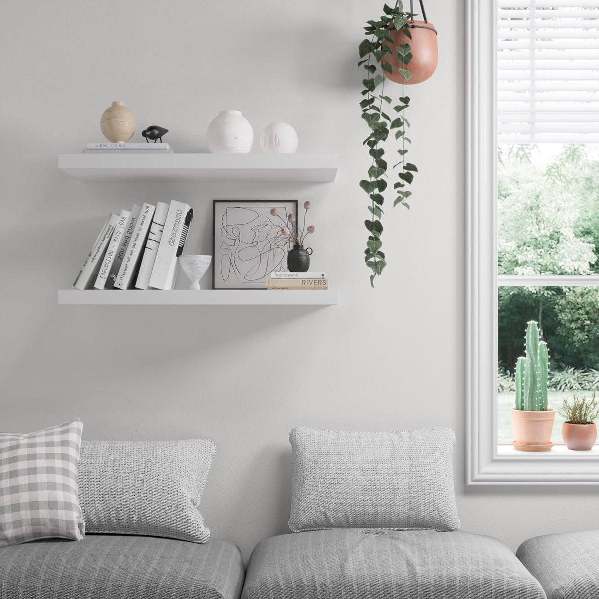 Floating Shelf, Set of 2 Wall Shelf, 36 in W x 12.75 in D x 2 in H Wooden Floating Wall Shelf with