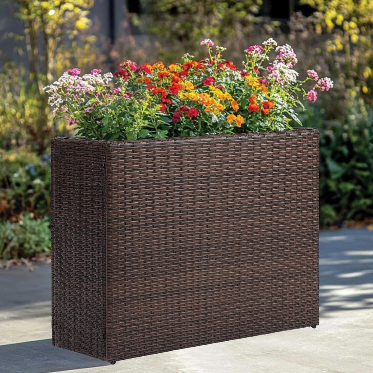 LEWIS&WAYNE Large Rectangular Block Planter Box Handmade Wicker Tall Planters for Outdoor Plants