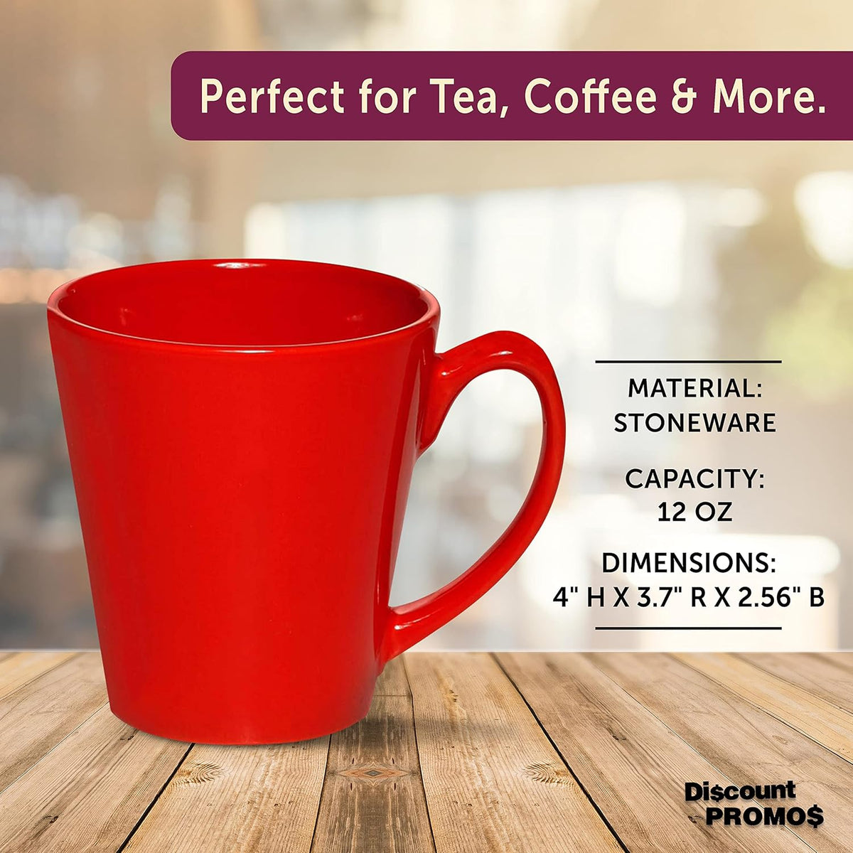 DISCOUNT PROMOS Glossy Ceramic Latte Coffee Mug 12 oz. Set of 10, Bulk Pack - Perfect for Tea