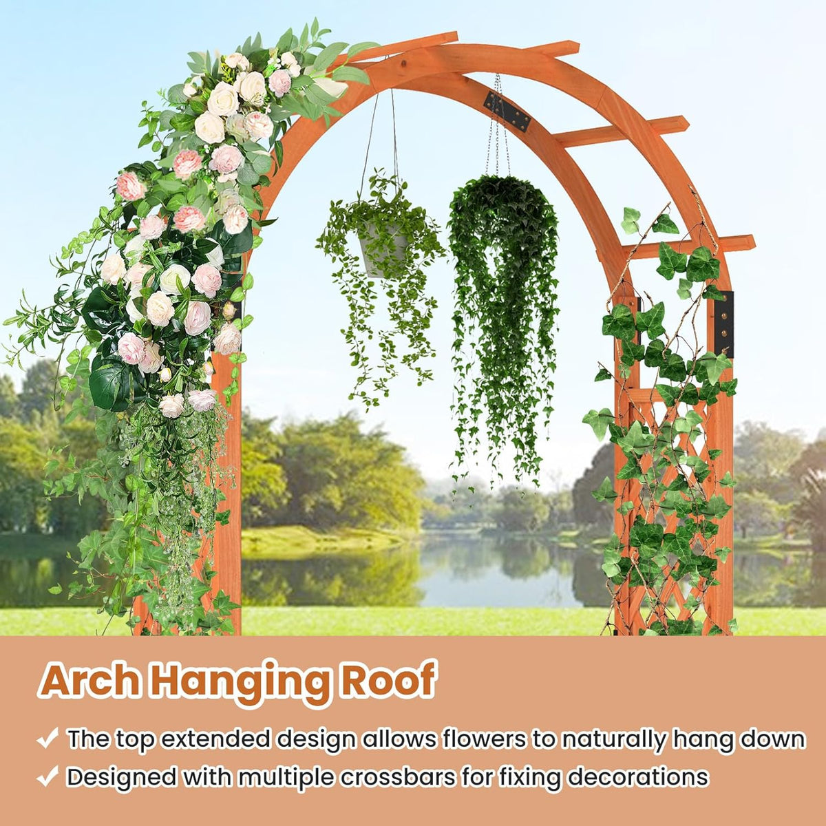 Giantex 7.7FT Wooden Garden Arbor Trellis, Outdoor Pergola Arch with Climbing Plant Support, Wood