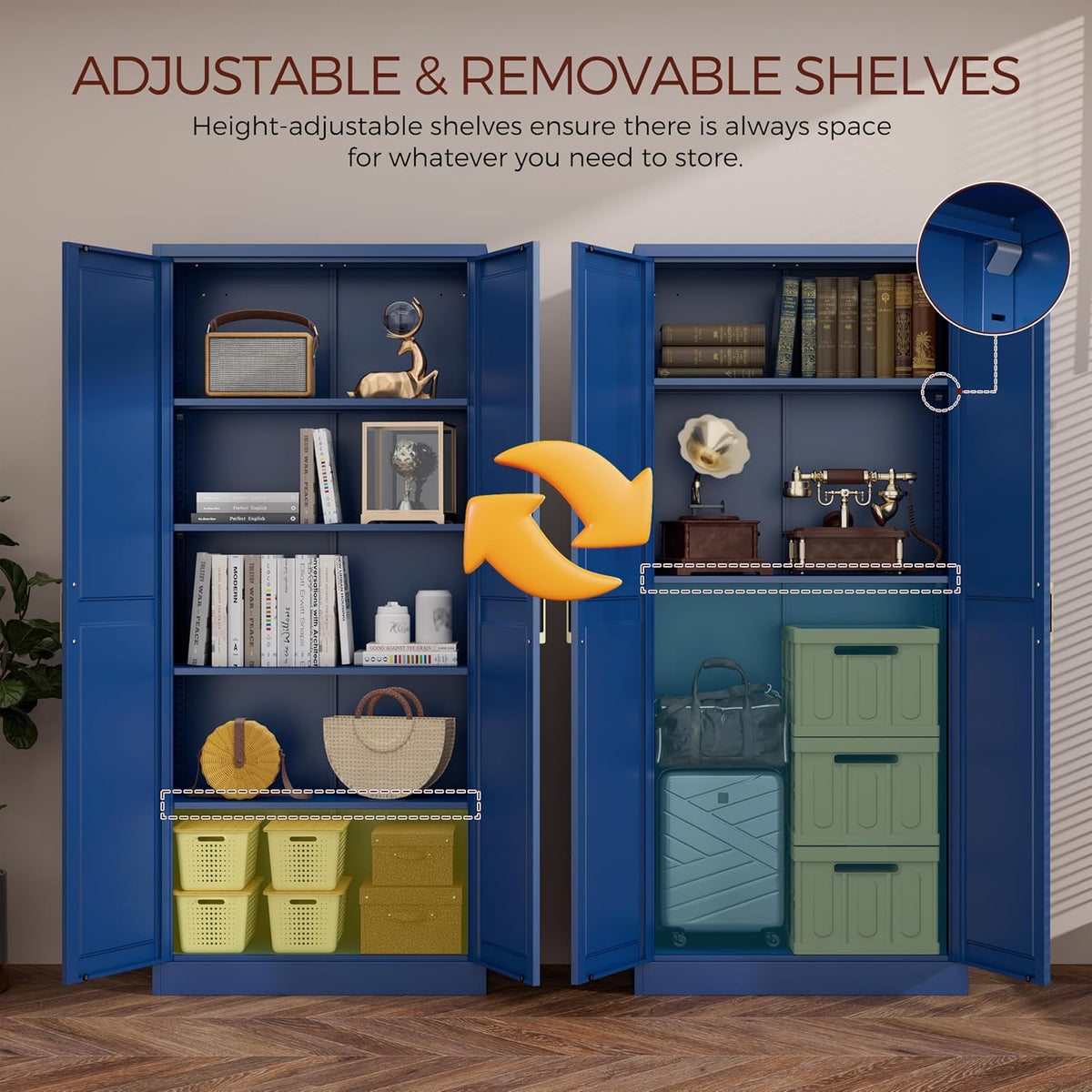 71" Metal Pantry Cabinet, Tall Kitchen Pantry Storage Cabinet with 4 Adjustable Shelves and Gold